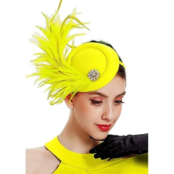 Fascinator Hat Women Tea Party - yellow - Picture 1 of 4